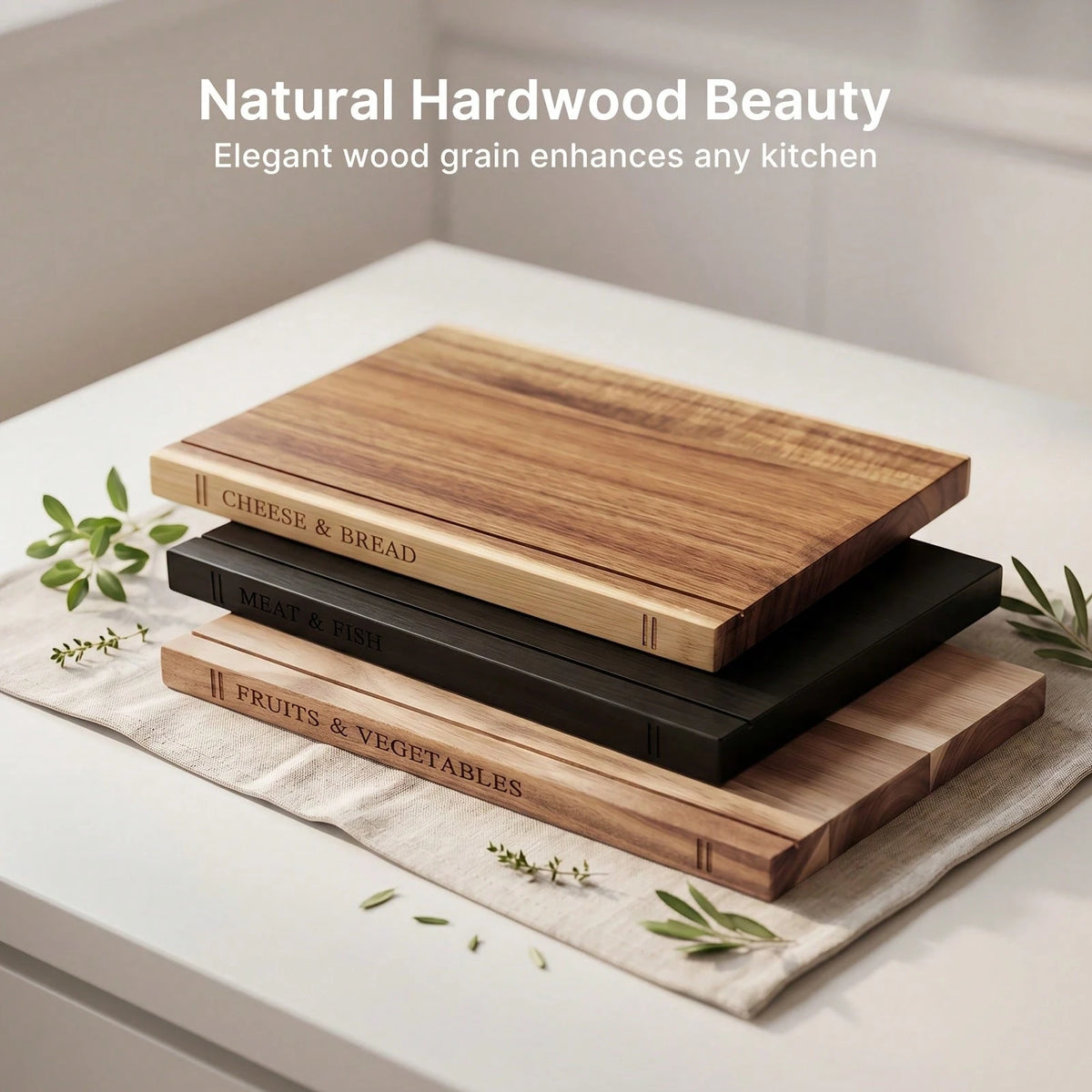 Senmeo 3Pack Acacia Wood Prep Board Set, Wooden Cutting Boards With Storage Rack, Multi-Functional Charcuterie Tray, For Ingredient Cutting/Appetizer Serving, Premium Kitchen Housewarming Gift