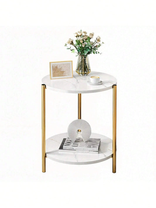 Senmeo Double-Tier Round Side Table, Minimalist Sofa Table & Coffee Table, Dual-Purpose Indoor/Outdoor Decorative Table Double-Layer Metal Reinforcement, Easy Assembly Suitable For Indoor/Outdoor Deco