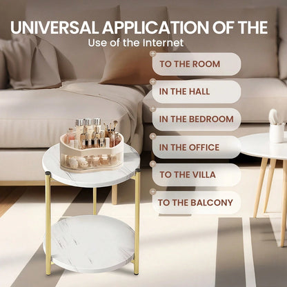 Senmeo Double-Tier Round Side Table, Minimalist Sofa Table & Coffee Table, Dual-Purpose Indoor/Outdoor Decorative Table Double-Layer Metal Reinforcement, Easy Assembly Suitable For Indoor/Outdoor Deco