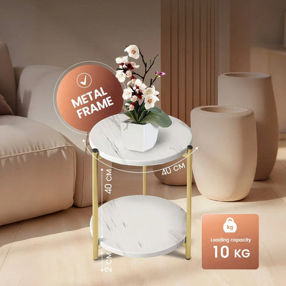 Senmeo Double-Tier Round Side Table, Minimalist Sofa Table & Coffee Table, Dual-Purpose Indoor/Outdoor Decorative Table Double-Layer Metal Reinforcement, Easy Assembly Suitable For Indoor/Outdoor Deco
