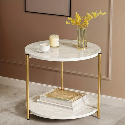 Senmeo Double-Tier Round Side Table, Minimalist Sofa Table & Coffee Table, Dual-Purpose Indoor/Outdoor Decorative Table Double-Layer Metal Reinforcement, Easy Assembly Suitable For Indoor/Outdoor Deco