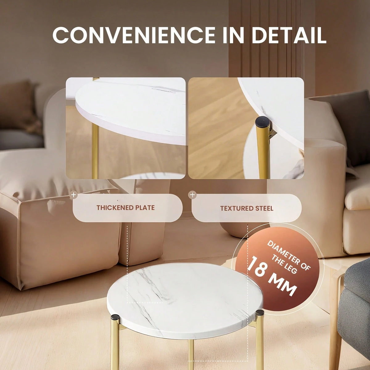 Senmeo Double-Tier Round Side Table, Minimalist Sofa Table & Coffee Table, Dual-Purpose Indoor/Outdoor Decorative Table Double-Layer Metal Reinforcement, Easy Assembly Suitable For Indoor/Outdoor Deco