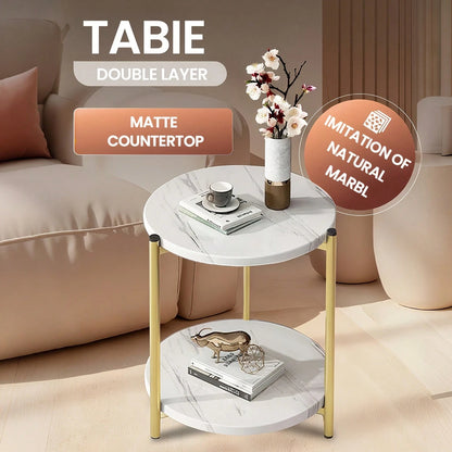 Senmeo Double-Tier Round Side Table, Minimalist Sofa Table & Coffee Table, Dual-Purpose Indoor/Outdoor Decorative Table Double-Layer Metal Reinforcement, Easy Assembly Suitable For Indoor/Outdoor Deco