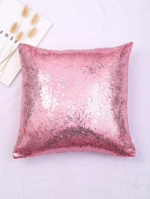Sequin Decor Cushion Cover Without Filler, Pink Throw Pillow Case, Pillow Insert Not Include, For Sofa, Living Room