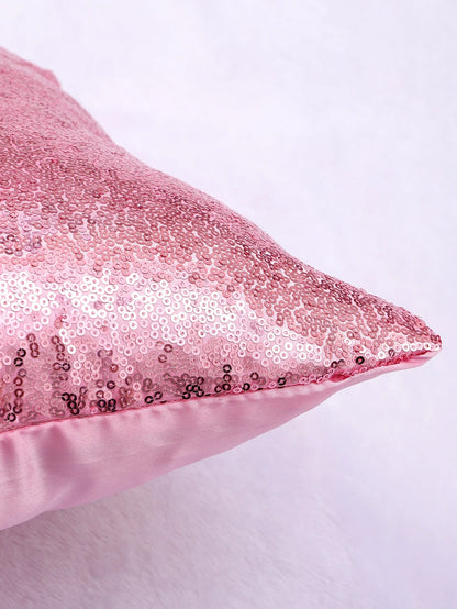 Sequin Decor Cushion Cover Without Filler, Pink Throw Pillow Case, Pillow Insert Not Include, For Sofa, Living Room