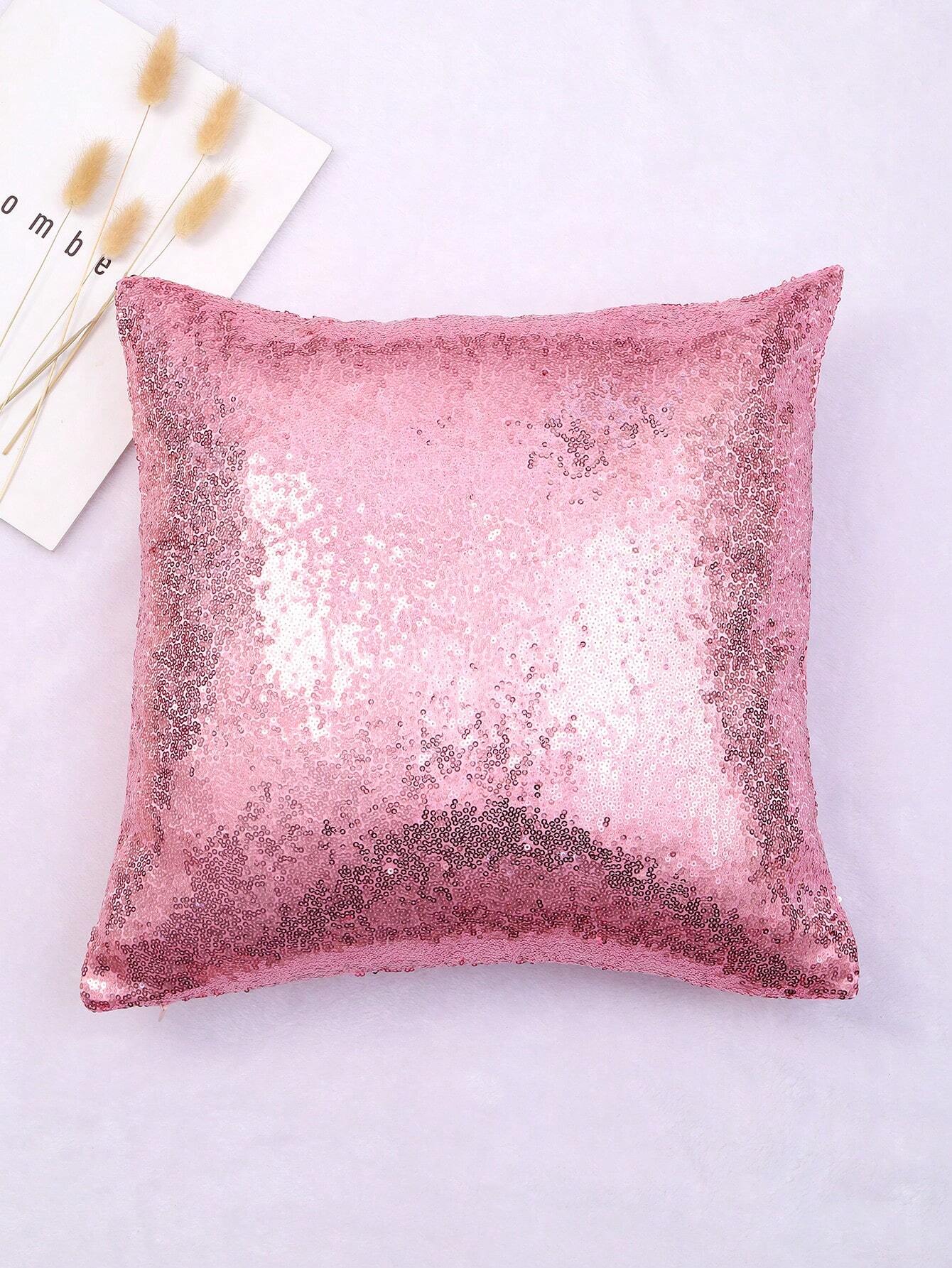 Sequin Decor Cushion Cover Without Filler, Pink Throw Pillow Case, Pillow Insert Not Include, For Sofa, Living Room