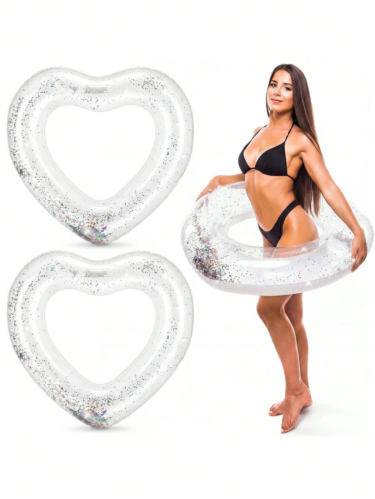 Sequin Heart-Shaped Inflatable Swim Ring, Cute Arm Float, Sequin Heart Swim Ring, Heart-Shaped Water Lounge Chair With Glitter And Thickened PVC Material, Perfect For Taking Photos In Water, Beach Ess