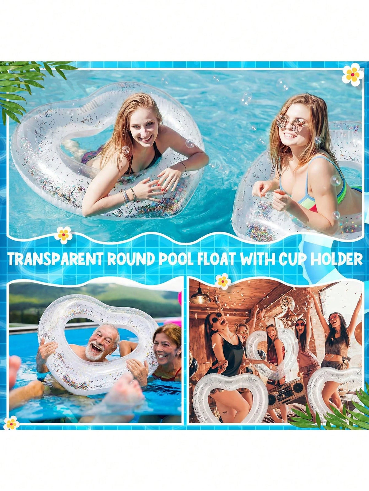 Sequin Heart-Shaped Inflatable Swim Ring, Cute Arm Float, Sequin Heart Swim Ring, Heart-Shaped Water Lounge Chair With Glitter And Thickened PVC Material, Perfect For Taking Photos In Water, Beach Ess