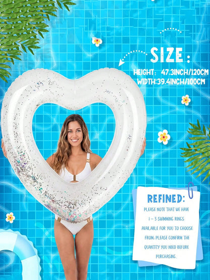 Sequin Heart-Shaped Inflatable Swim Ring, Cute Arm Float, Sequin Heart Swim Ring, Heart-Shaped Water Lounge Chair With Glitter And Thickened PVC Material, Perfect For Taking Photos In Water, Beach Ess