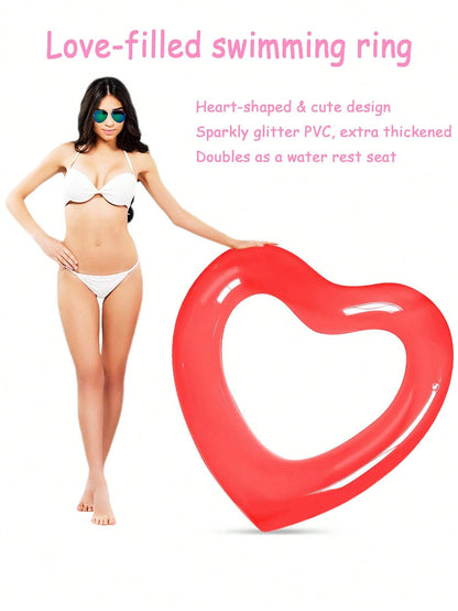Sequin Heart-Shaped Inflatable Swim Ring, Cute Arm Float, Sequin Heart Swim Ring, Heart-Shaped Water Lounge Chair With Glitter And Thickened PVC Material, Perfect For Taking Photos In Water, Beach Ess