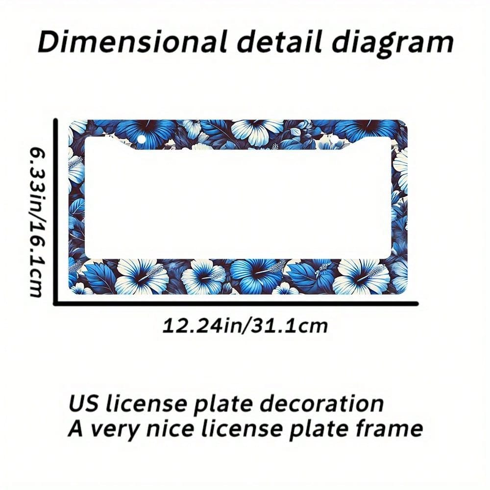 Set Of 2 Blue Hibiscus Flower Aluminum License Plate Frames- Vibrant Front And Rear License Plate Holders, 12X6 Inches, Weather-Resistant Material With Installation Screws And Caps, Suitable For Vehi