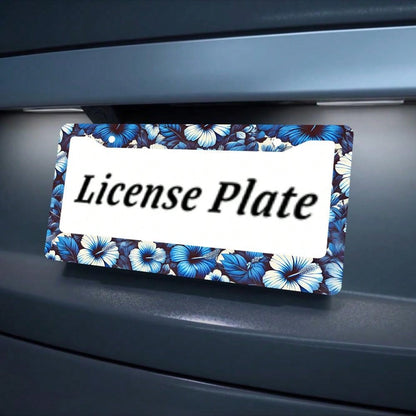 Set Of 2 Blue Hibiscus Flower Aluminum License Plate Frames- Vibrant Front And Rear License Plate Holders, 12X6 Inches, Weather-Resistant Material With Installation Screws And Caps, Suitable For Vehi