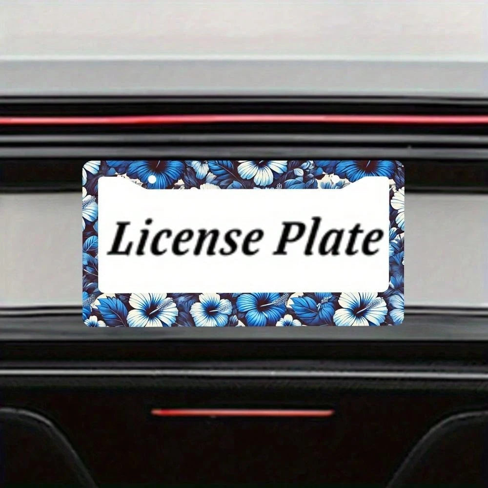 Set Of 2 Blue Hibiscus Flower Aluminum License Plate Frames- Vibrant Front And Rear License Plate Holders, 12X6 Inches, Weather-Resistant Material With Installation Screws And Caps, Suitable For Vehi