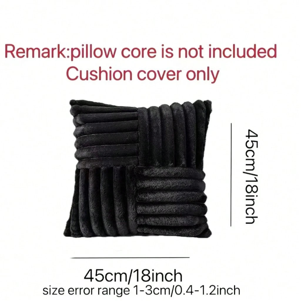 Set Of 2 Couch Decorative Throw Pillow Covers 18x18 Faux Fur Plush Soft Fluffy Cushion Case Cozy Fuzzy Striped Pillowcase Home Decor For Bed Sofa Living Room