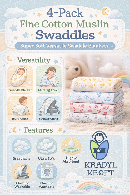 Set of 4 Fine Cotton Swaddles | Superfine Cotton - Gamma
