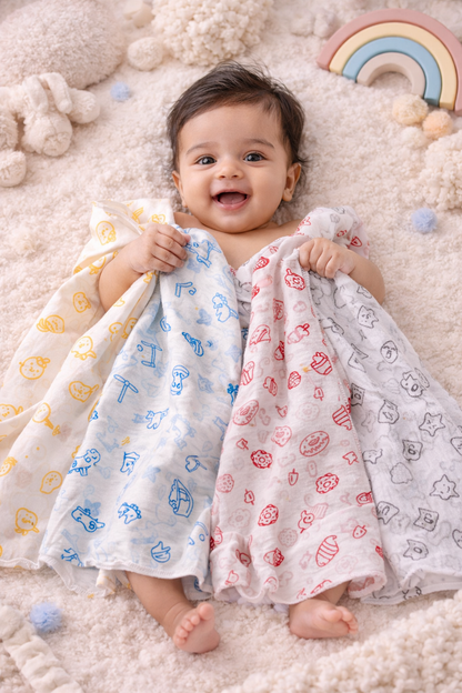 Set of 4 Fine Cotton Swaddles | Superfine Cotton - Gamma