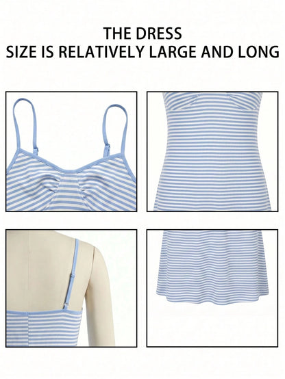 Sexy & Fashionable Versatile Vacation Spaghetti Strap Striped Mini Dress, New Arrival Spring/Summer Elegant, Vacationcore