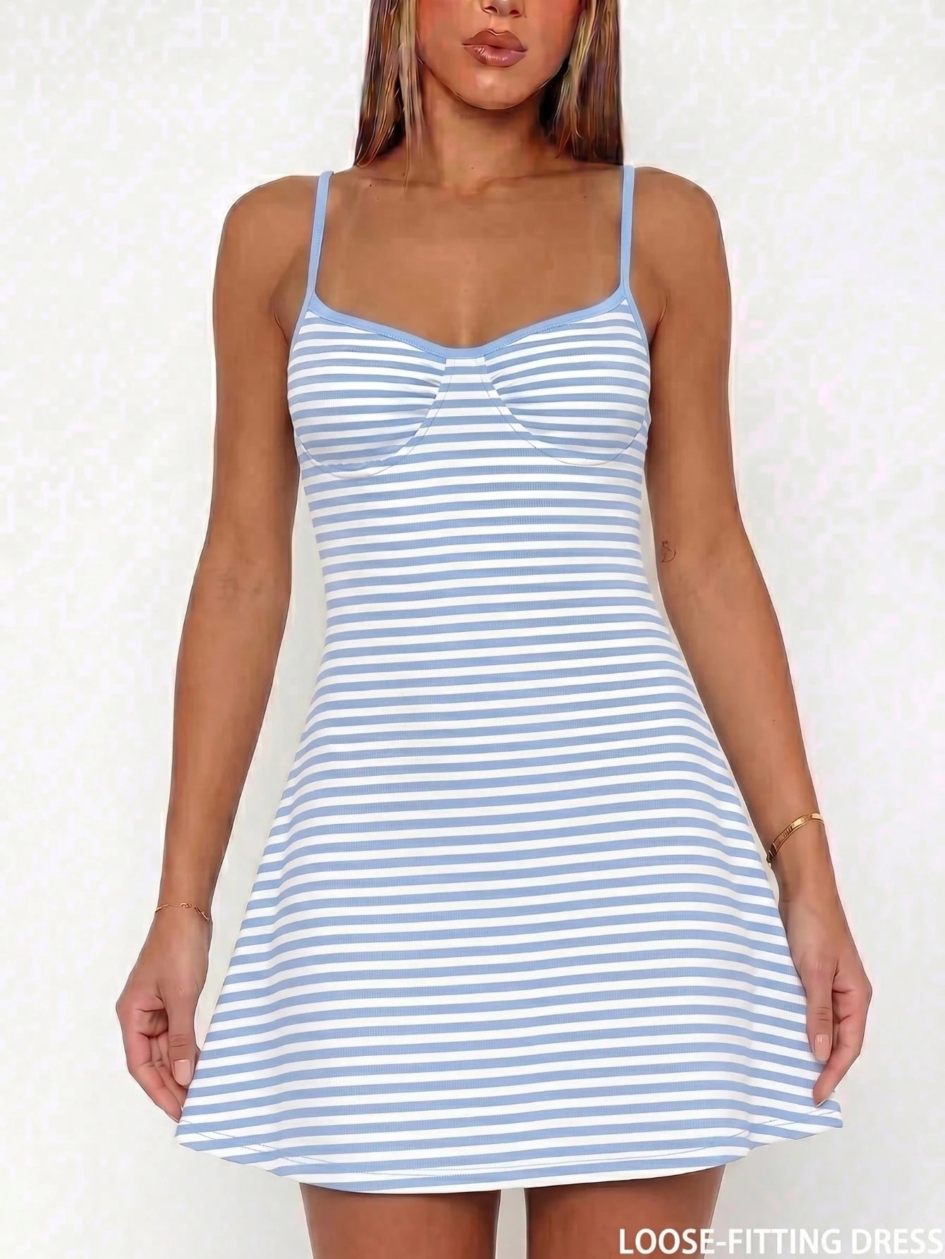 Sexy & Fashionable Versatile Vacation Spaghetti Strap Striped Mini Dress, New Arrival Spring/Summer Elegant, Vacationcore