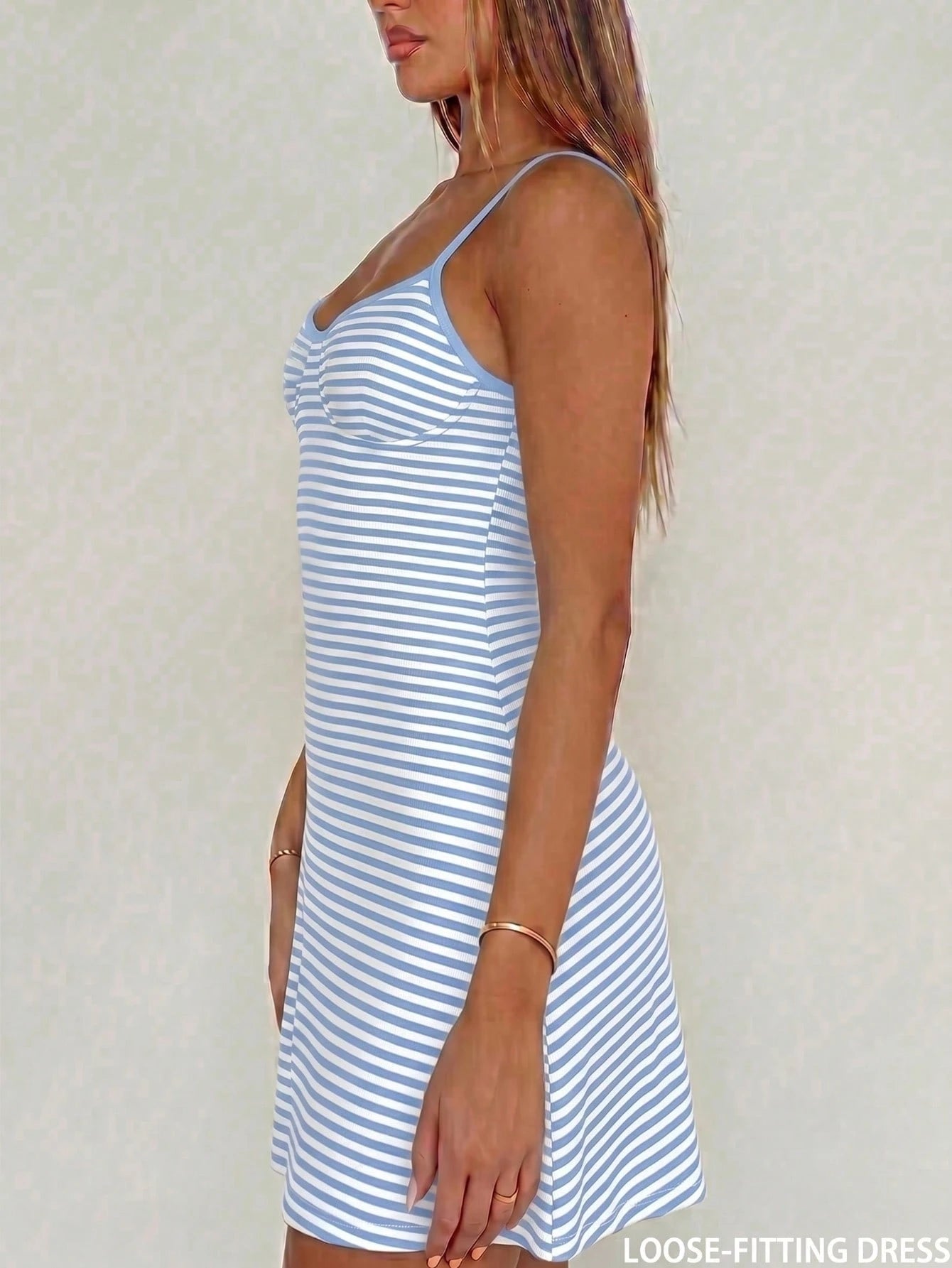 Sexy & Fashionable Versatile Vacation Spaghetti Strap Striped Mini Dress, New Arrival Spring/Summer Elegant, Vacationcore
