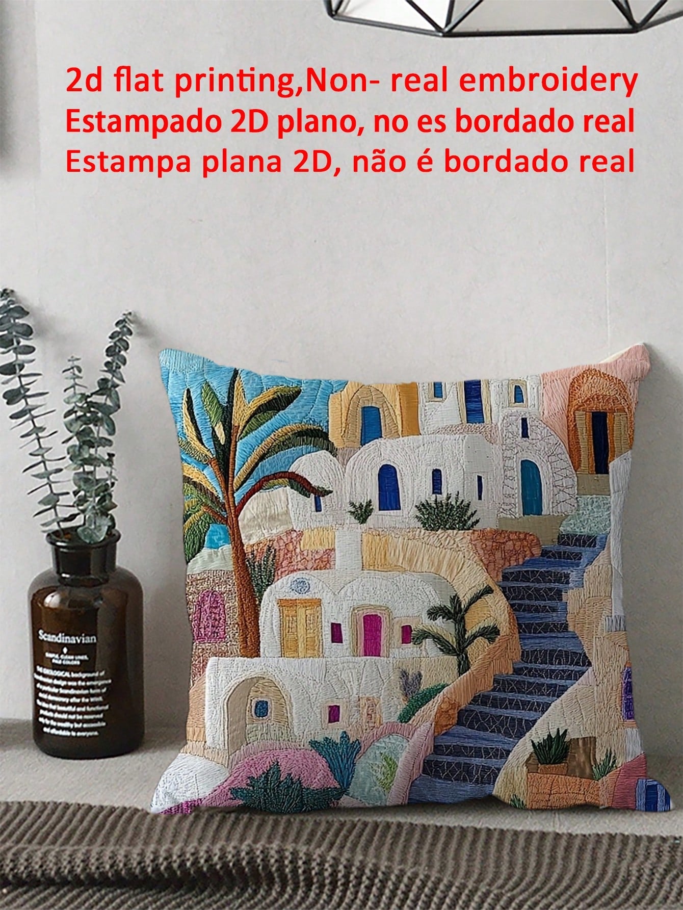shangxia 1pc Bohemian Geometric Abstract Throw Pillow Cover, Various Sizes, 2D Single-Sided Printing, Faux Embroidery Details, Decorative Soft Plush Sofa Cushion Cover, Suitable For Office, Home, Bedr