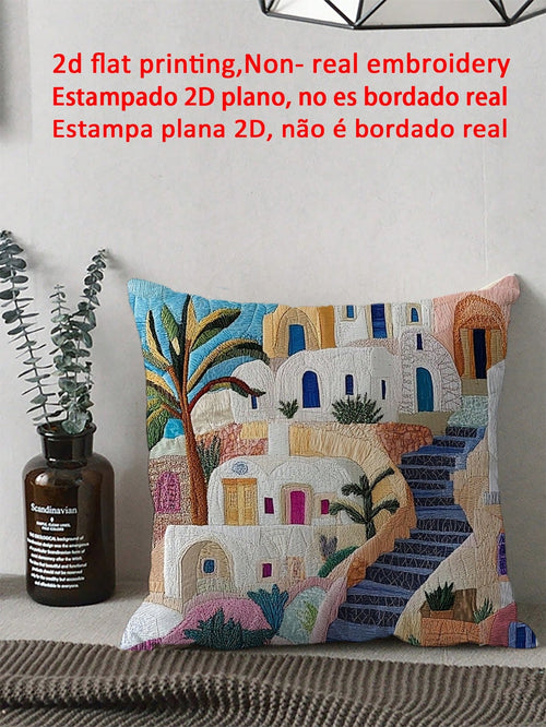 shangxia 1pc Bohemian Geometric Abstract Throw Pillow Cover, Various Sizes, 2D Single-Sided Printing, Faux Embroidery Details, Decorative Soft Plush Sofa Cushion Cover, Suitable For Office, Home, Bedr