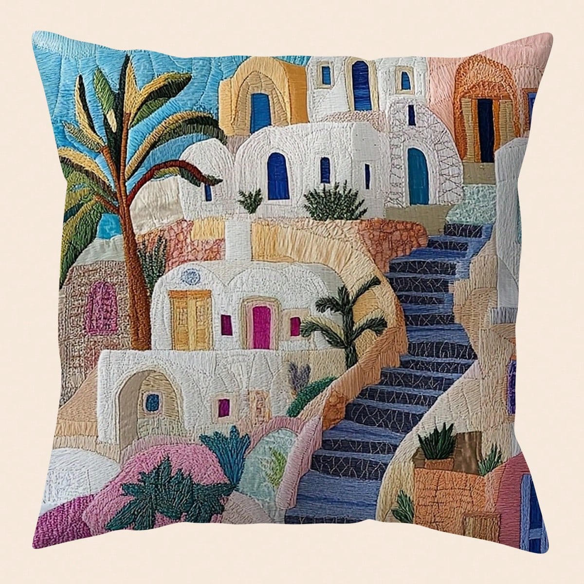 shangxia 1pc Bohemian Geometric Abstract Throw Pillow Cover, Various Sizes, 2D Single-Sided Printing, Faux Embroidery Details, Decorative Soft Plush Sofa Cushion Cover, Suitable For Office, Home, Bedr