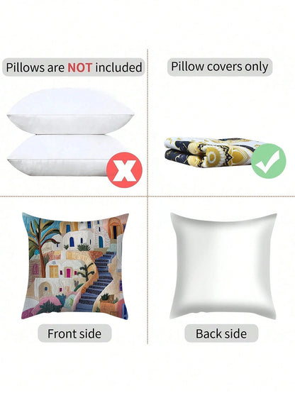shangxia 1pc Bohemian Geometric Abstract Throw Pillow Cover, Various Sizes, 2D Single-Sided Printing, Faux Embroidery Details, Decorative Soft Plush Sofa Cushion Cover, Suitable For Office, Home, Bedr