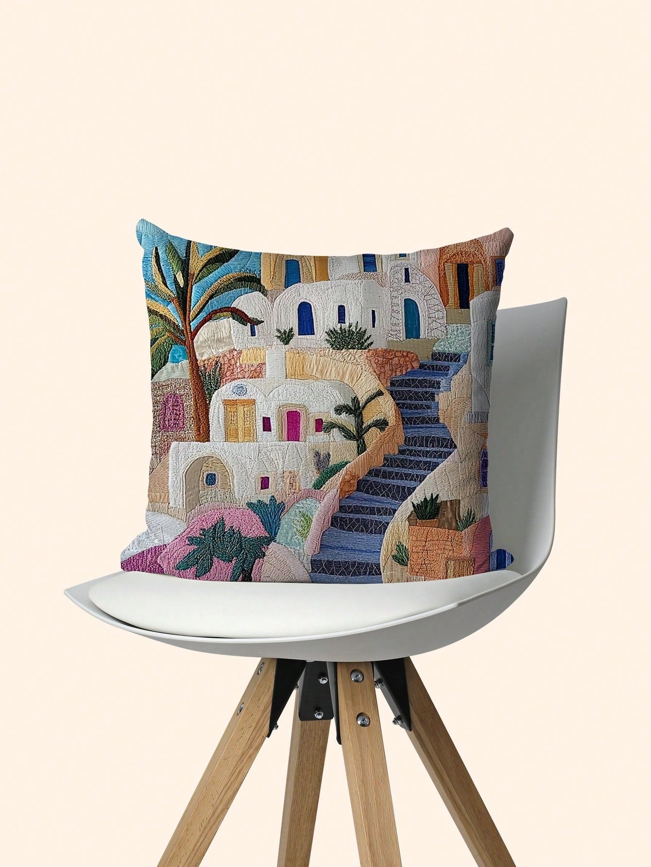 shangxia 1pc Bohemian Geometric Abstract Throw Pillow Cover, Various Sizes, 2D Single-Sided Printing, Faux Embroidery Details, Decorative Soft Plush Sofa Cushion Cover, Suitable For Office, Home, Bedr