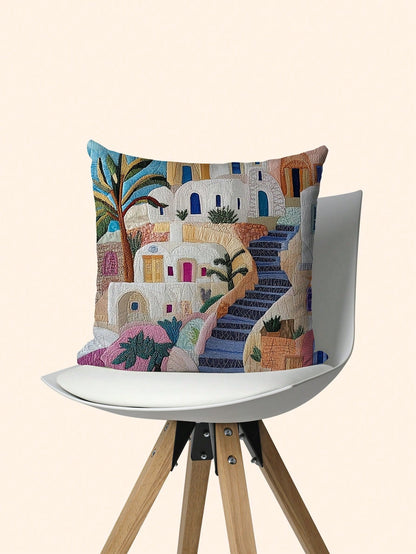 shangxia 1pc Bohemian Geometric Abstract Throw Pillow Cover, Various Sizes, 2D Single-Sided Printing, Faux Embroidery Details, Decorative Soft Plush Sofa Cushion Cover, Suitable For Office, Home, Bedr
