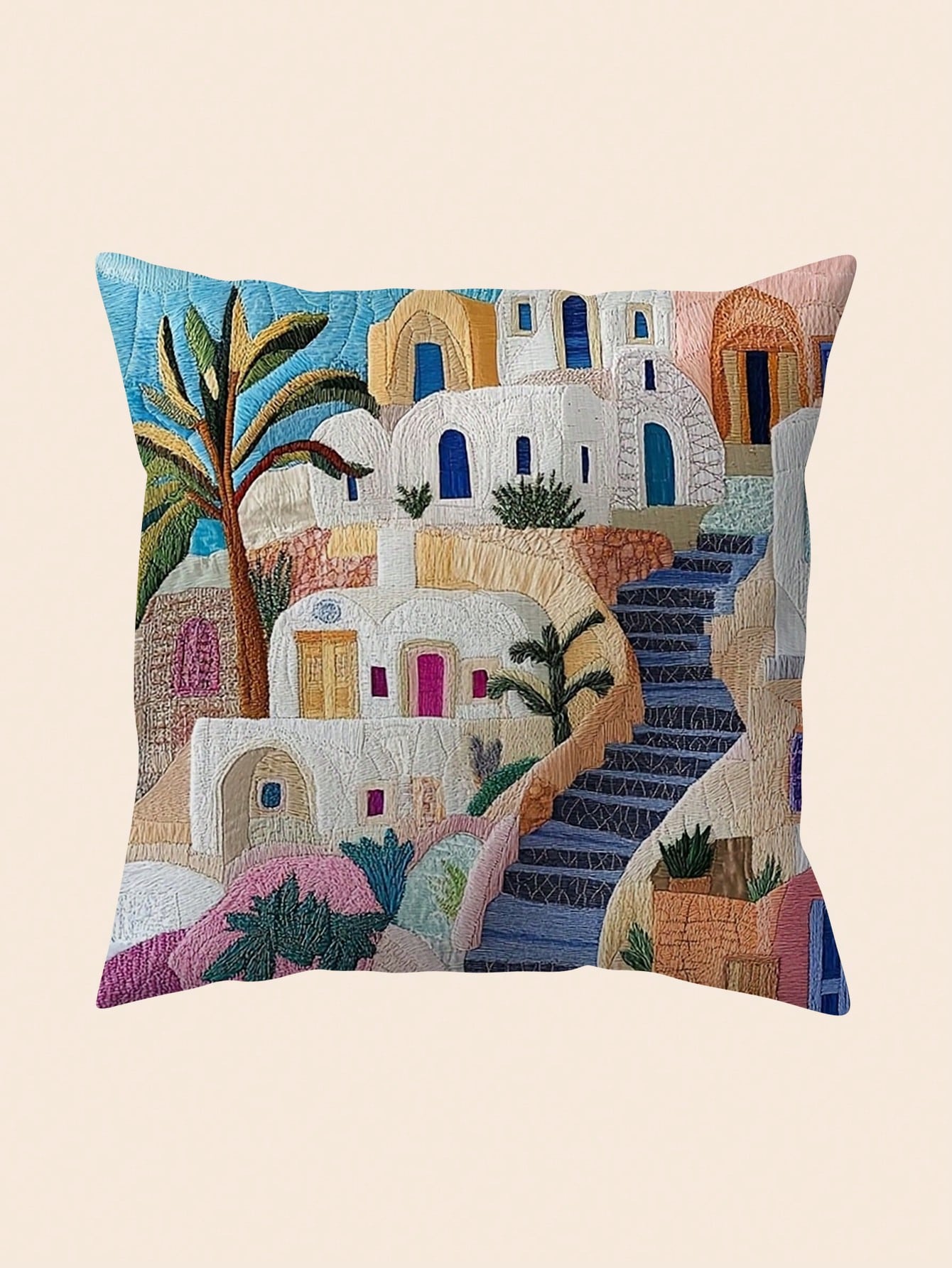 shangxia 1pc Bohemian Geometric Abstract Throw Pillow Cover, Various Sizes, 2D Single-Sided Printing, Faux Embroidery Details, Decorative Soft Plush Sofa Cushion Cover, Suitable For Office, Home, Bedr