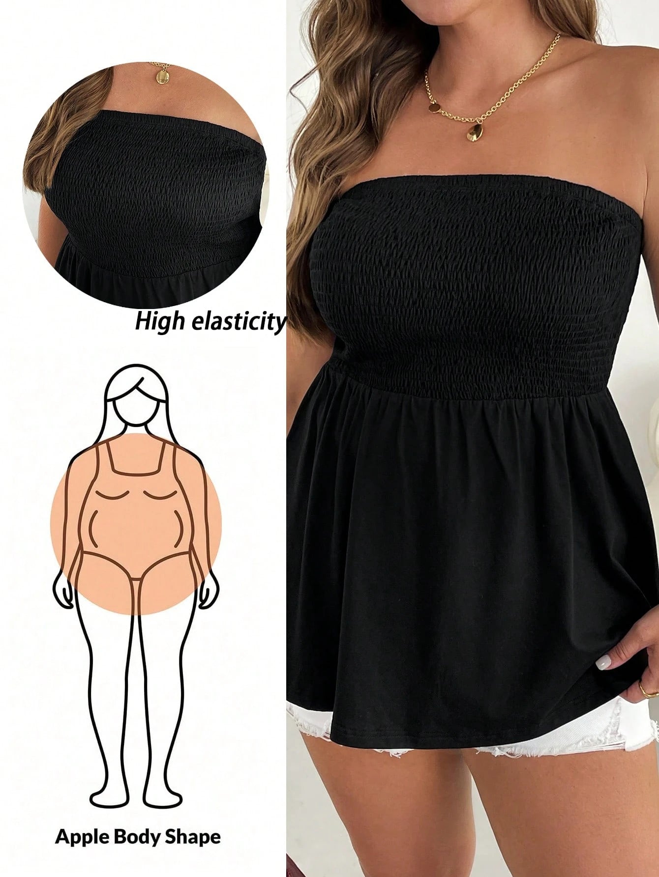 Shapeblank Plus-Size Black Top For Women, Summer Strapless Sleeveless Off-The-Shoulder Tops Clothes Crop