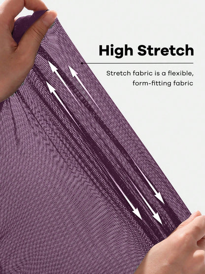 Shapeblank Plus Size Women's Dark Purple Short Sleeve T-Shirt, Autumn Smart Casual Everyday Stretchy Asymmetric Hem Ruched Waist Curve Tops, Tops