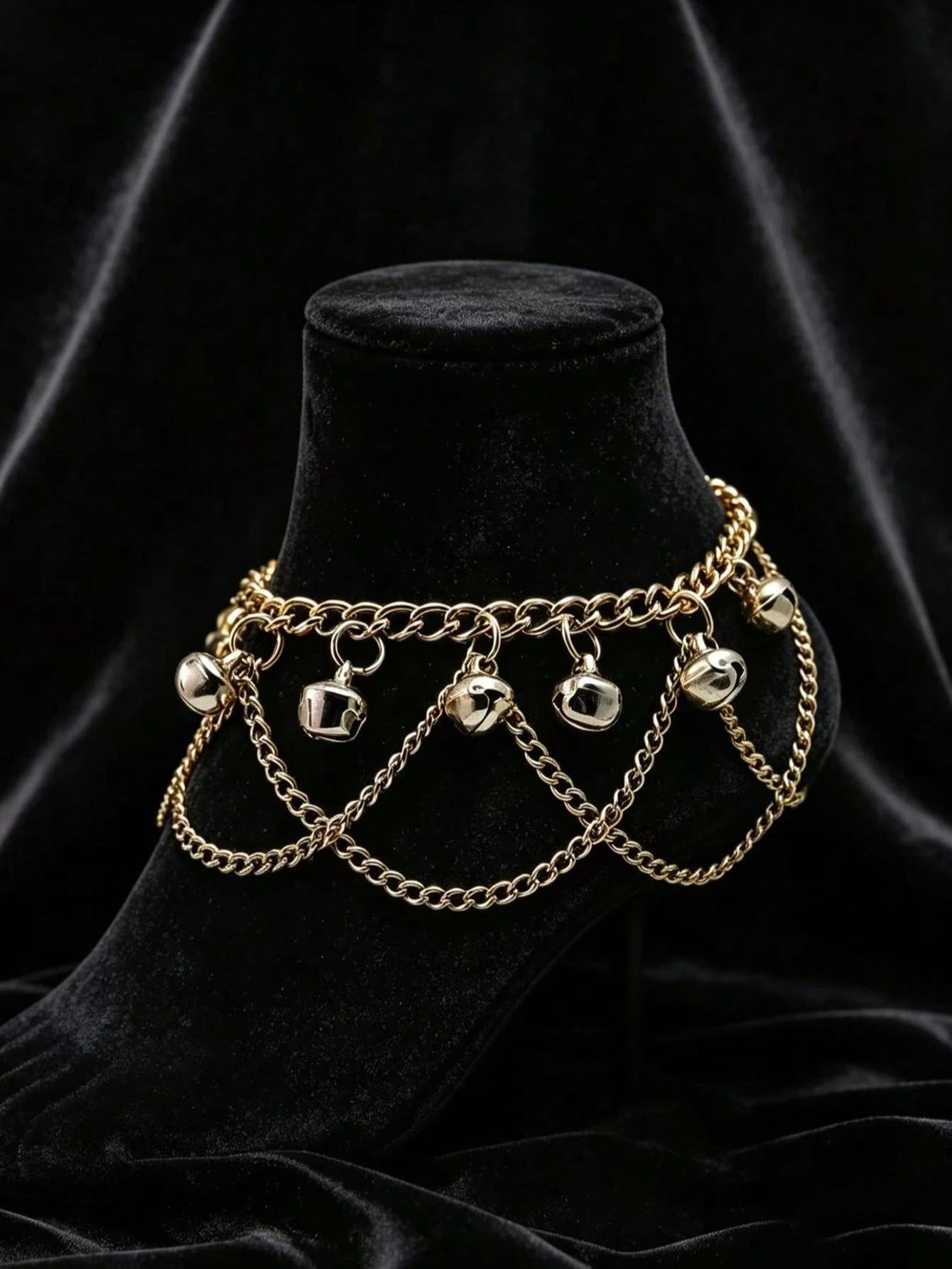 SHEEGIOR 1pc Fashion Exotic Style Small Bell Anklet, Bohemian Vintage Palace Style Multi-Layer Wave Tassel Pendant Barefoot Foot Chain, Belly Dance Foot Jewelry Accessory For Women Girls Dance Perform