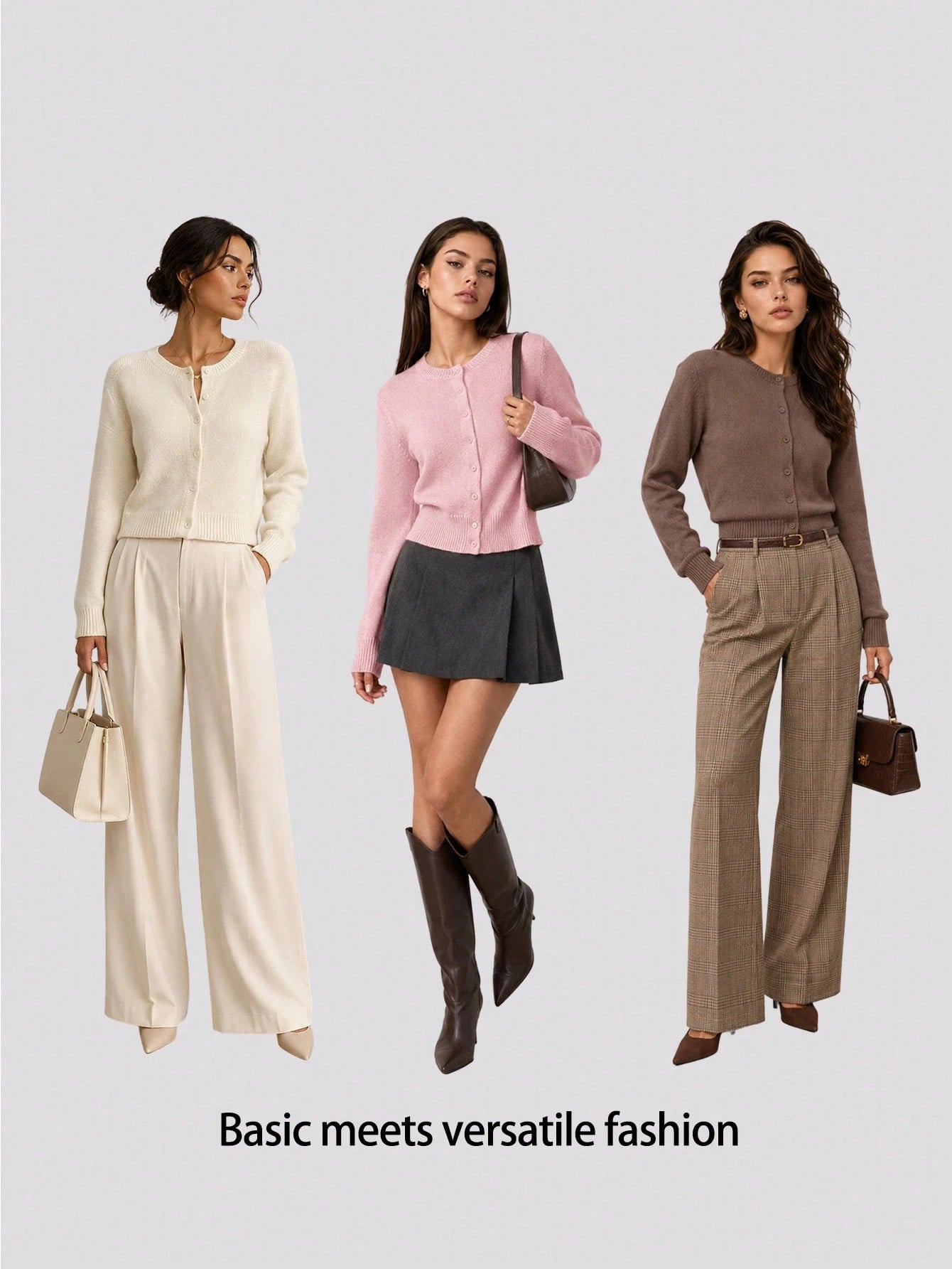 SHEIN BASICS Casual Solid Color Round Neck Long Sleeve Loose Cropped Women Cardigan Sweater Women Autumn Coat Back-To-School School Off Campus Pale Yellow