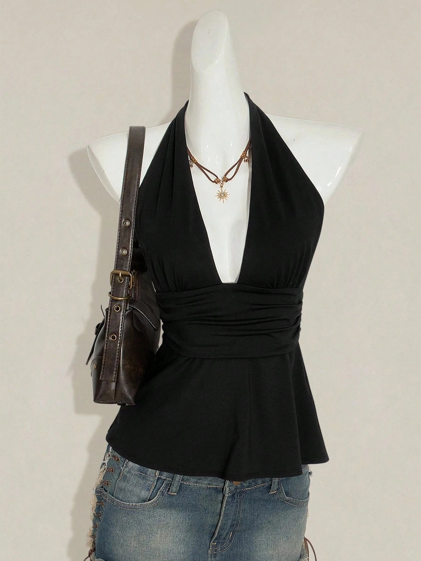 SHEIN ICON Halloween Women's Halter Backless Black Babydoll Tank Top