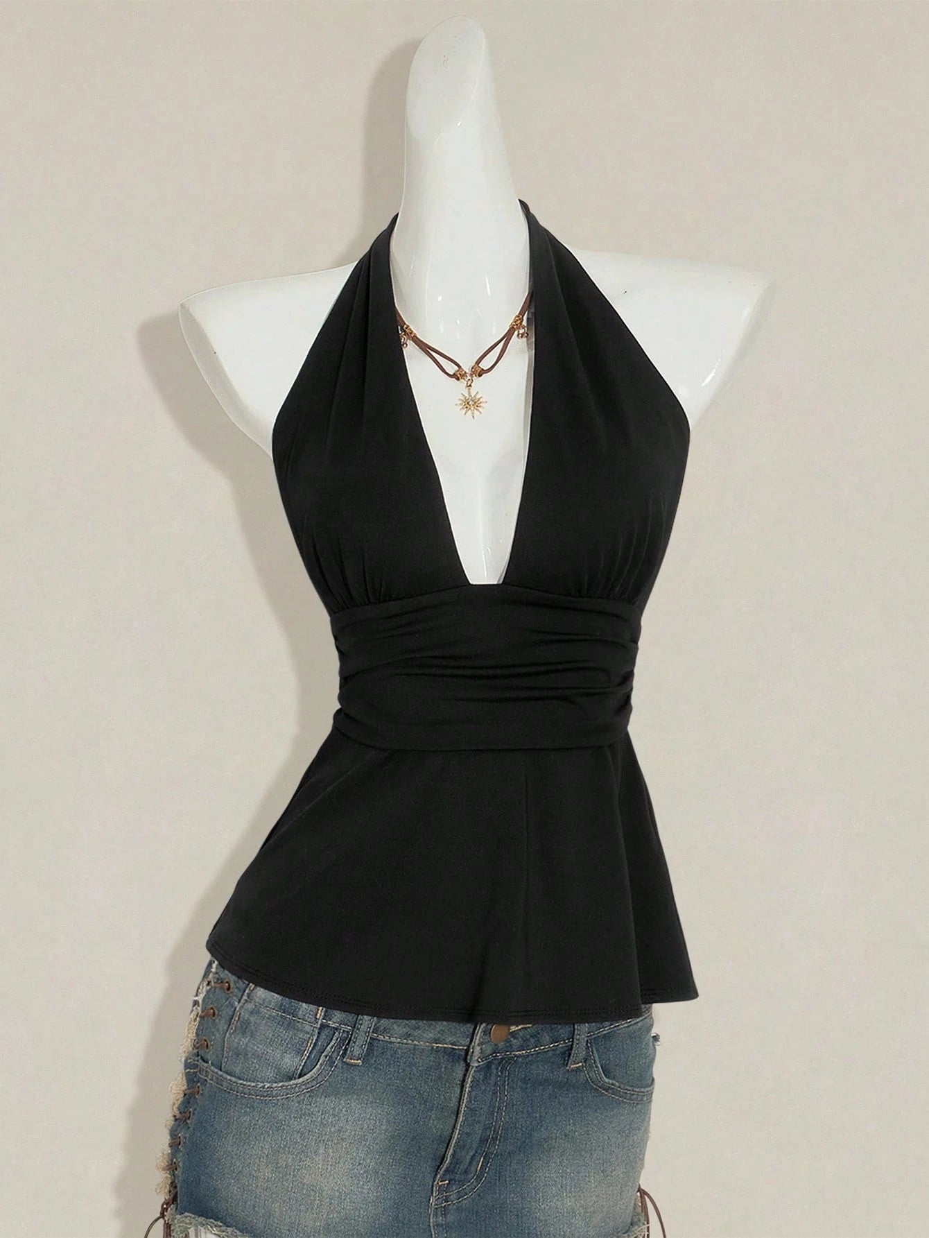 SHEIN ICON Halloween Women's Halter Backless Black Babydoll Tank Top