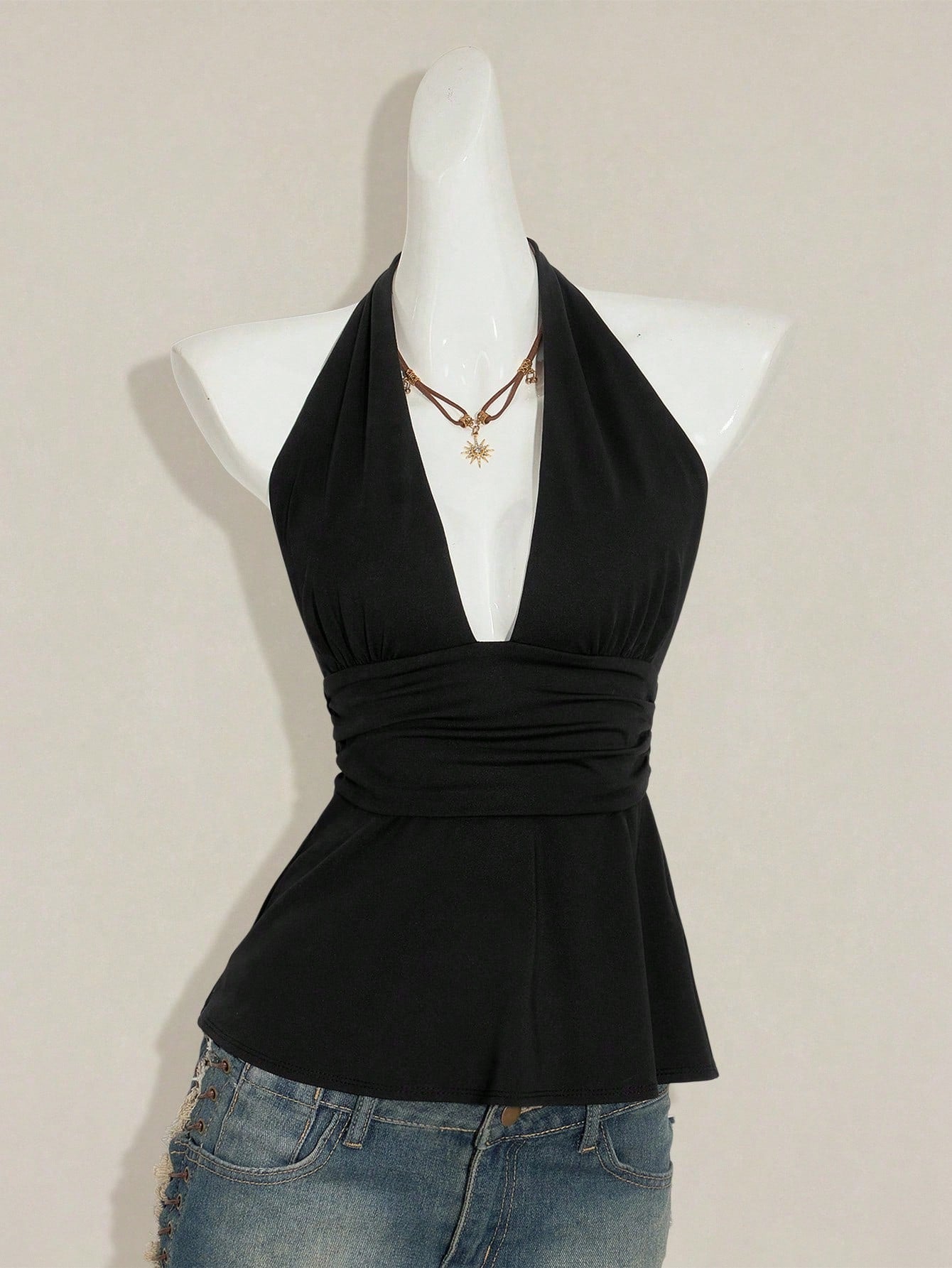 SHEIN ICON Halloween Women's Halter Backless Black Babydoll Tank Top