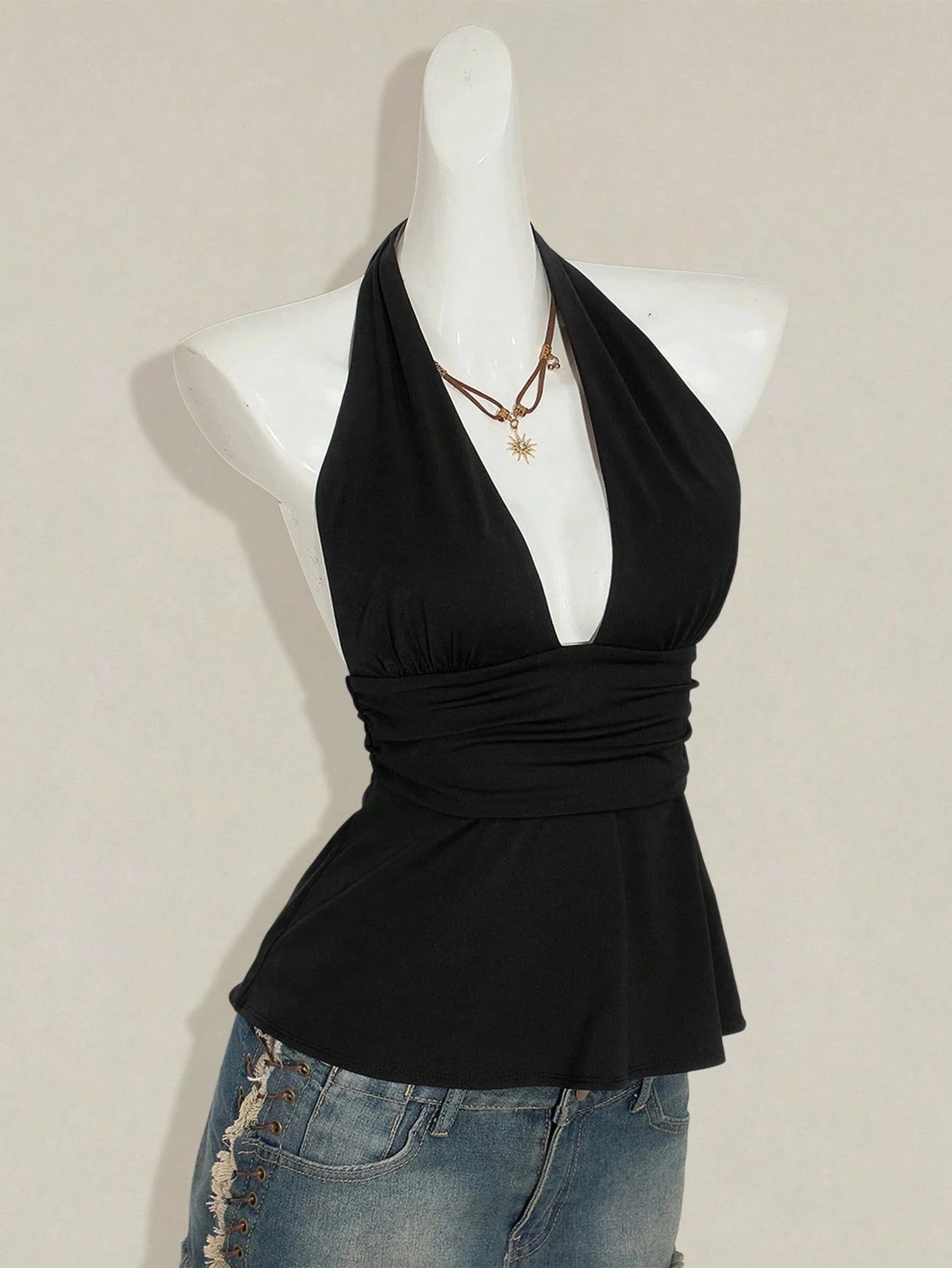 SHEIN ICON Halloween Women's Halter Backless Black Babydoll Tank Top