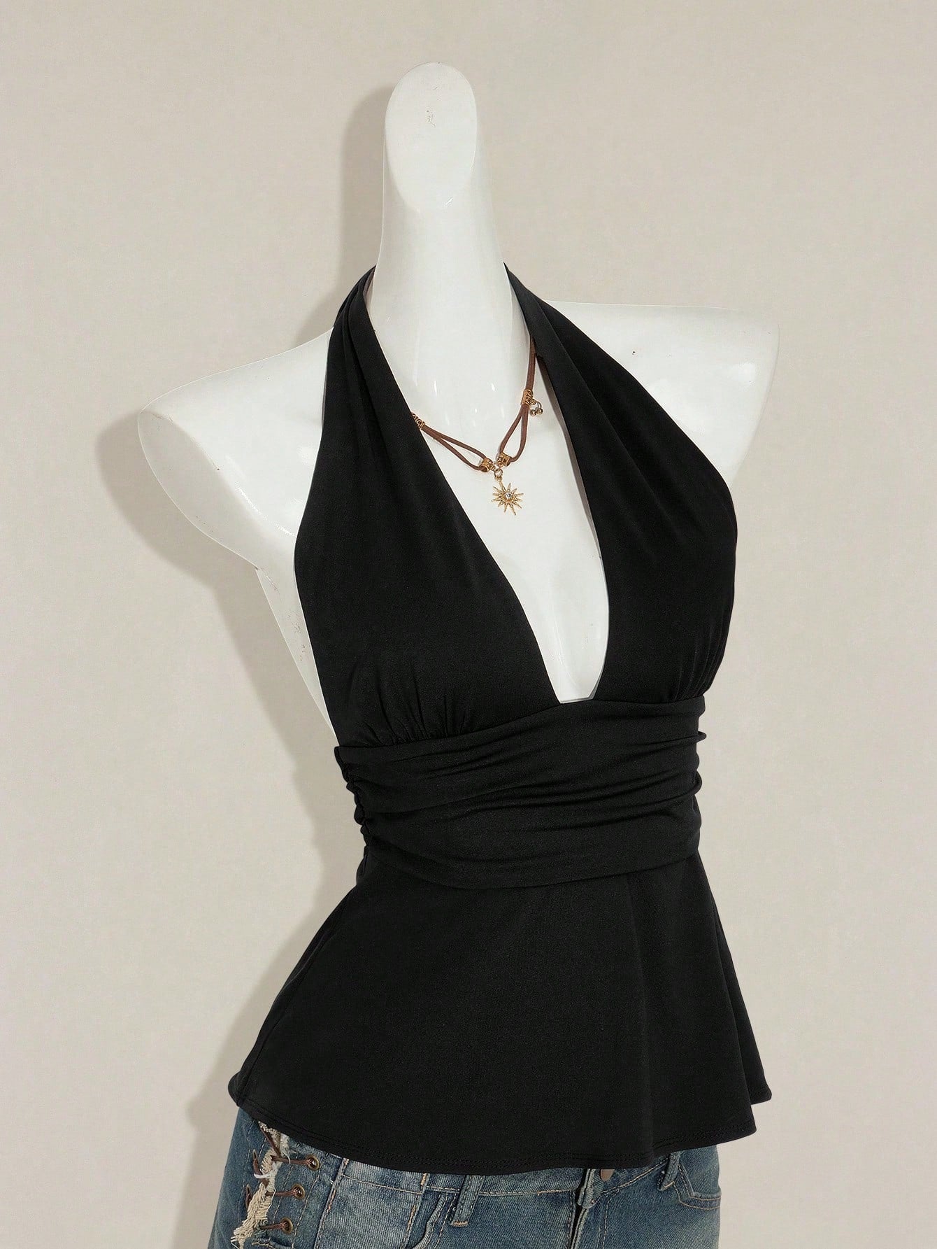 SHEIN ICON Halloween Women's Halter Backless Black Babydoll Tank Top