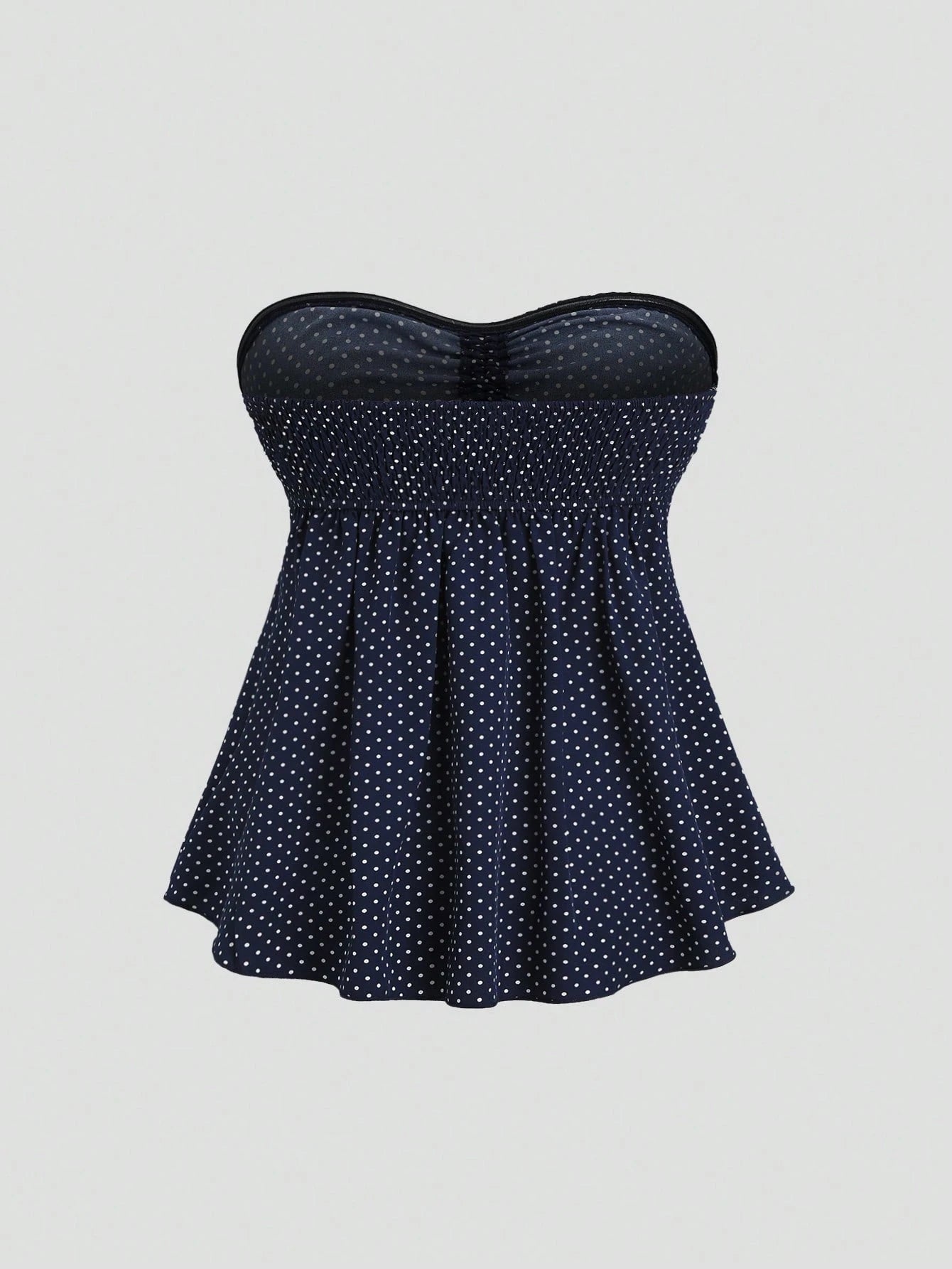 SHEIN Tall Autumn Fashion Design New Vintage Romantic Polka Dot Bow Pleated Umbrella Hem Slimming Versatile Women's Tall Top