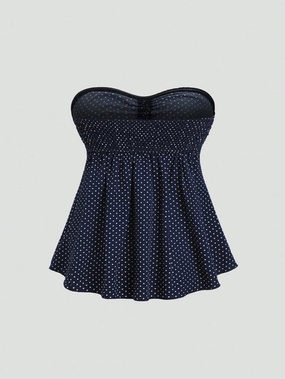 SHEIN Tall Autumn Fashion Design New Vintage Romantic Polka Dot Bow Pleated Umbrella Hem Slimming Versatile Women's Tall Top