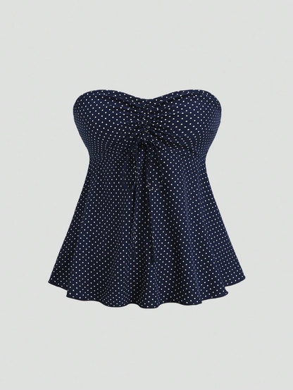 SHEIN Tall Autumn Fashion Design New Vintage Romantic Polka Dot Bow Pleated Umbrella Hem Slimming Versatile Women's Tall Top