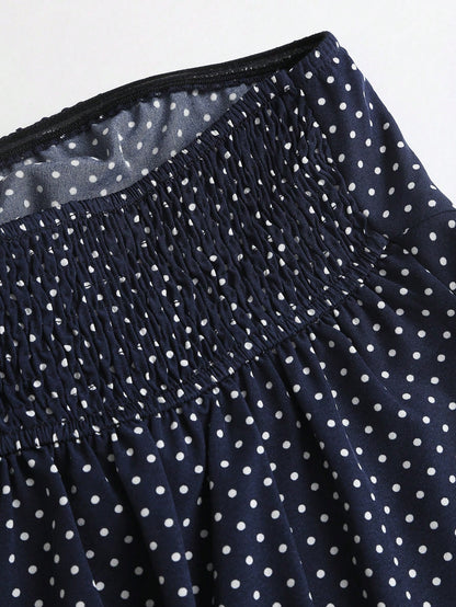 SHEIN Tall Autumn Fashion Design New Vintage Romantic Polka Dot Bow Pleated Umbrella Hem Slimming Versatile Women's Tall Top