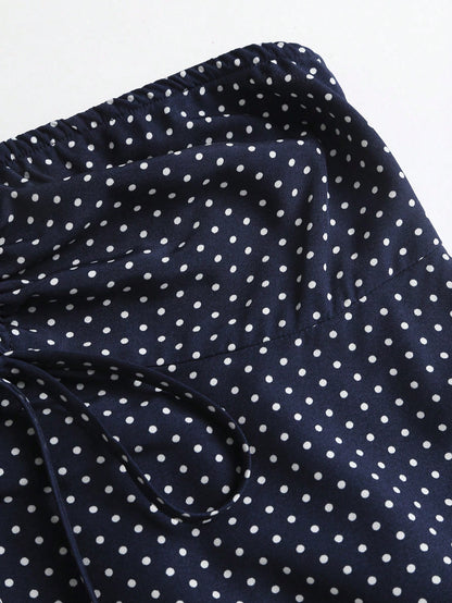 SHEIN Tall Autumn Fashion Design New Vintage Romantic Polka Dot Bow Pleated Umbrella Hem Slimming Versatile Women's Tall Top