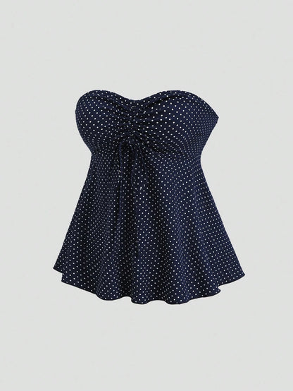 SHEIN Tall Autumn Fashion Design New Vintage Romantic Polka Dot Bow Pleated Umbrella Hem Slimming Versatile Women's Tall Top