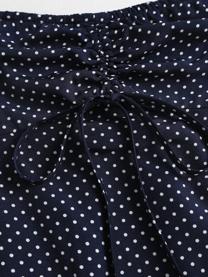 SHEIN Tall Autumn Fashion Design New Vintage Romantic Polka Dot Bow Pleated Umbrella Hem Slimming Versatile Women's Tall Top