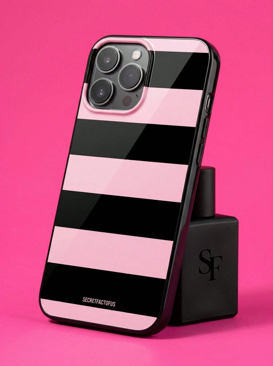 ShellaStory Pink Black Striped Elements Fashion Phone Cases Retro Geometric Striped Phone Case, SECRET FACTORUS Fashionable Pattern Protective Cover, Compatible With IPhone 17/ 17 Air/ 17 Pro/ 17 P