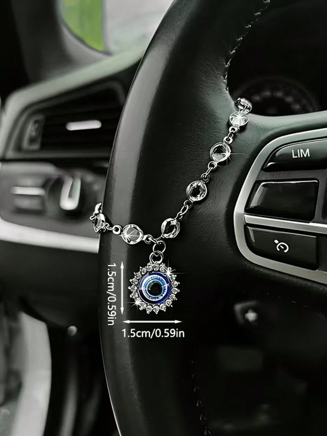 Shiny Crystal Chain Evil Eye Steering Wheel Pendant, Lucky Evil Eye Amulet Car Interior Decoration, Bohemian Style Car Steering Wheel Hanging Ornament