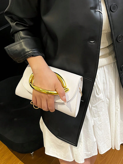 Shiny Luxurious Large Women's Clutch Bag Evening Bag Party Handbag With Detachable Chain Strap Elegant White Purse For Wedding Banquet Gala Birthday