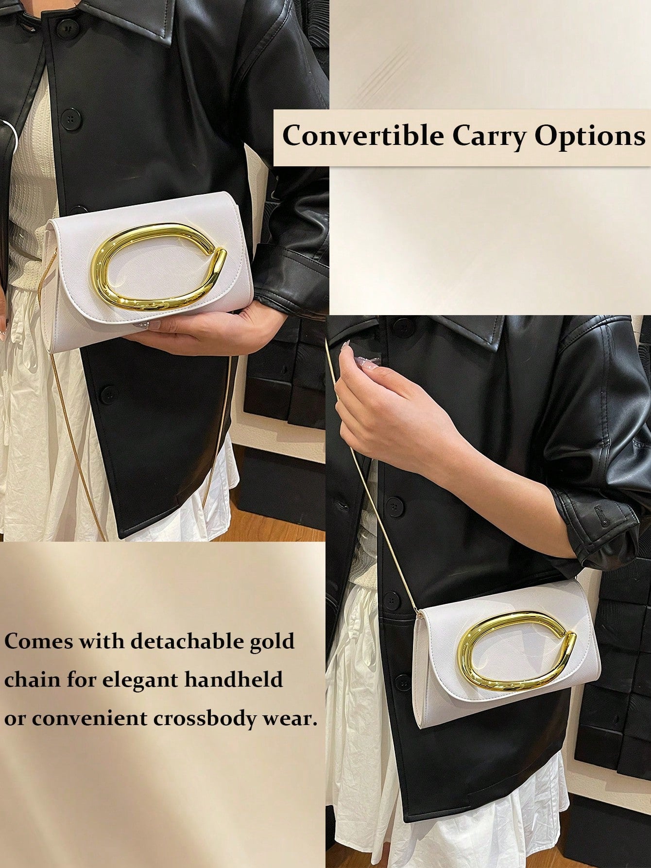 Shiny Luxurious Large Women's Clutch Bag Evening Bag Party Handbag With Detachable Chain Strap Elegant White Purse For Wedding Banquet Gala Birthday